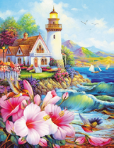 Дом с маяком у прекрасного морского берега