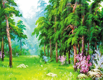 Свежая поляна в сосновом лесу