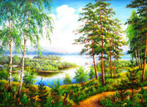 Смешанный лес на берегу широкой реки