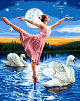 Балерина танцует с лебедями под луной