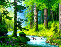 Ручеек в старом сосновом лесу