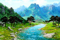 Речка в горах и редкие деревья