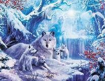 Белая волчица с волчатами в сказочном лесу