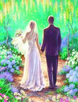 Жених и невеста в красивом саду