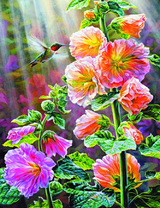 Цветущая мальва и птичка