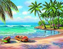 Лодки на песчаном берегу у океана