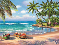 Лодки на песчаном океанском берегу