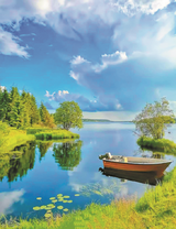 Моторная лодка на берегу реки