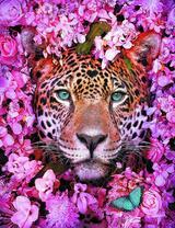 Леопард среди ярко-розовых цветов