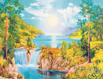 Прекрасный пейзаж с осенними горами и рекой