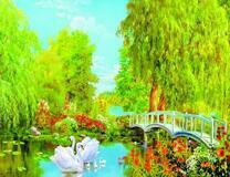 Белые лебеди у мостика