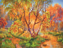 Осенние березки у небольшой реки