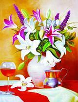 Букет лилий и бокал вина