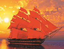 Большой корабль с красными парусами