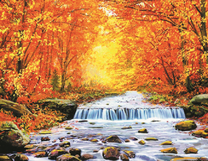 Каскадная река в осеннем лесу