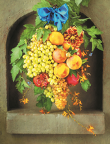 Икебана с фруктов и цветов