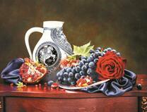 Натюрморт с кувшином, розой и фруктами