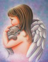 Ангелочек обнимает котёнка