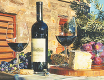 Крепкое вино с сыром и виноградом