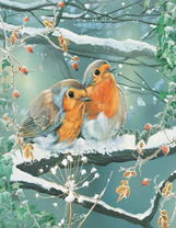 Милые птички на заснеженной ветке