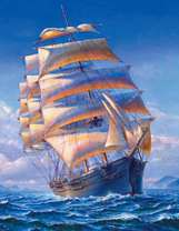 Корабль в голубом море