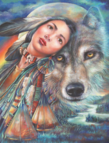 Девушка с большим серым волком