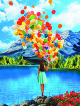 Девушка у сногсшибательного озера в горах