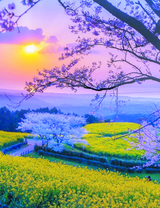 Красивый пейзаж с видом на цветущие поля