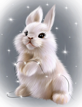 Пушистый белый кролик среди звездочек