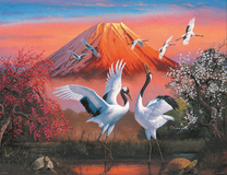 Журавли на фоне вулкана