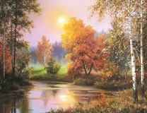 Прекрасный закат осеннего пейзажа