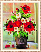 Букет с маками и ромашками