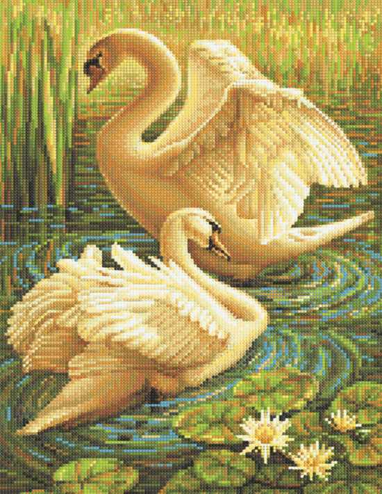 Алмазная мозаика 40x50 Два красивых лебедя среди камыша