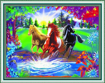 Три лошади в красочном лесу