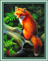 Пушистая лиса на бревне