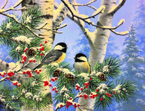 Синички на заснеженной ветке