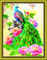 Павлин и огромные цветы