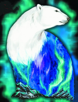 Белый медведь среди северного сияния