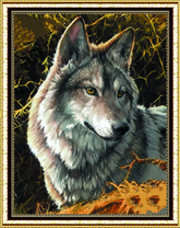 Серый задумчивый волк