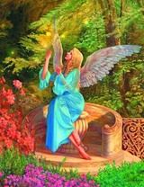 Ангел в лесу среди прекрасных цветов