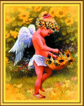 Ангелочек с корзинкой оранжевых цветов