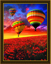 Разноцветные воздушные шары над маковым полем