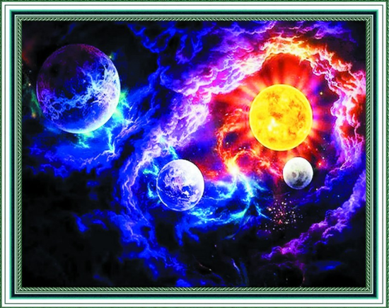 Алмазная мозаика 40x50 Солнце и планеты среди туч