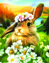 Симпатичный кролик среди цветов