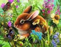 Рыженький кролик среди цветов