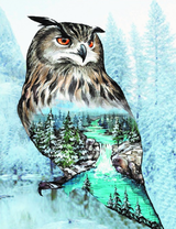 Филин и красивый зимний пейзаж