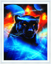 Черная пантера на фоне планет