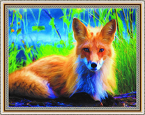 Худая лиса на фоне весенней зелени