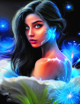 Красивая девушка и неоновые цветы