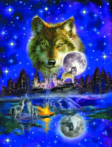 Волки у реки и звездное небо